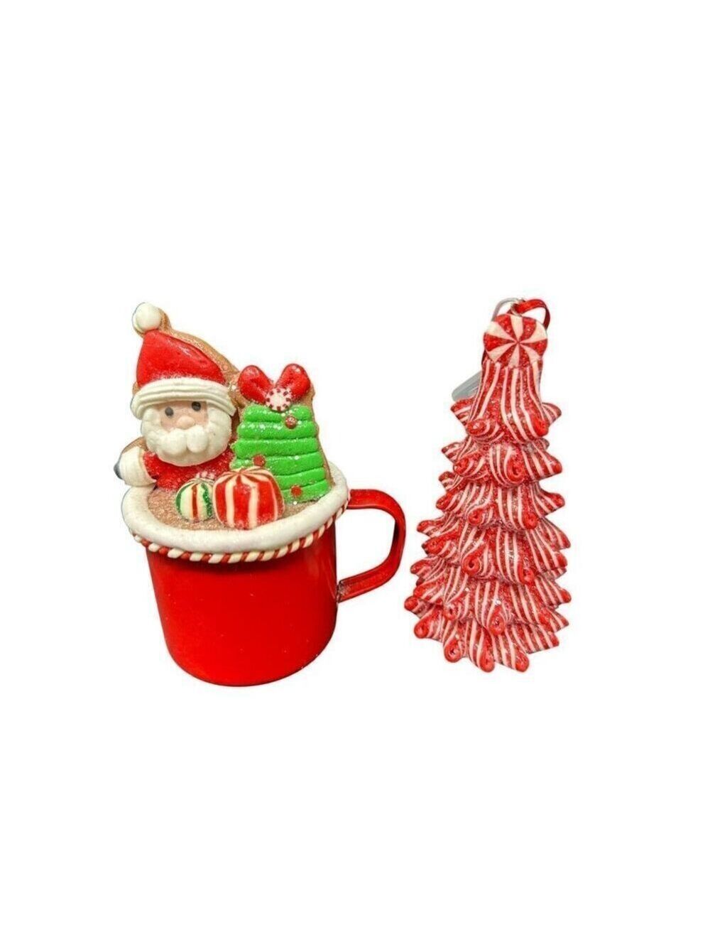Santa Cocoa Peppermint Tree Ornament Set Christmas Holiday Festive Candyland